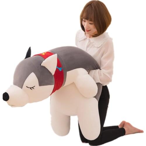 Fancytrader 51'' Giant Stuffed Husky Dog Hugging Pillow Toy Big Stuffed Animal Lying Husky Dog Toy Kids Gift 130cm 2 Colors