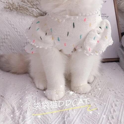 HOKERBAT Cat Ruffled T-shirt Cute Polka Dot Dress Pet Autumn Cotton Cat Costume Clothes For Pets