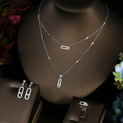 Janekelly 4pcs Bridal Zirconia Full Jewelry Sets For Women Party, Luxury Dubai Nigeria CZ Crystal Wedding Jewelry Sets