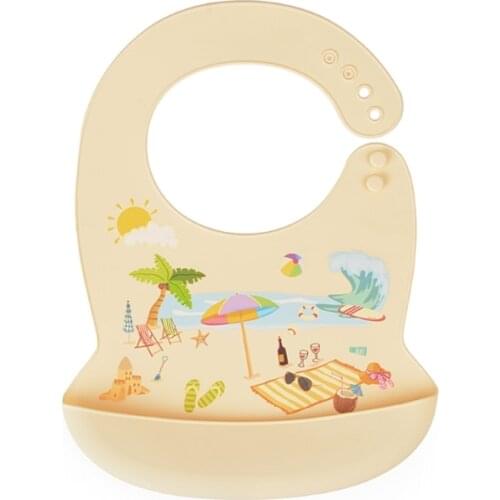 K1KC Baby Cartoon Waterproof Bibs Food Grade Silicone Newborn Feeding Food Catcher with Pocket Adjustable Apron