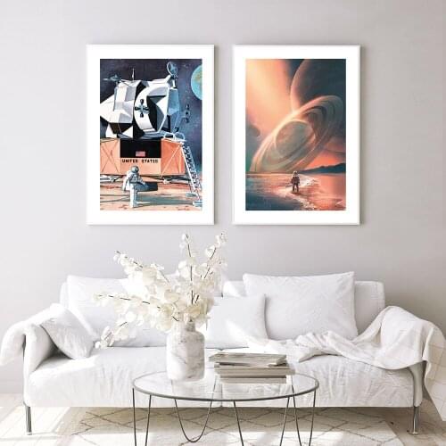 Canvas Painting Cartoon Poster Astronaut Planet Travel Art Print Poster Comic Style Wall Picture for Living Room Home Decoration