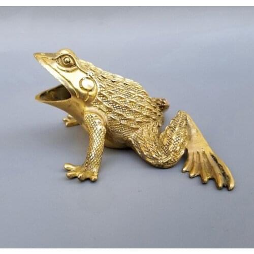 Collectible Decorated Old Copper Brass Handwork Carved Frog Toad Statue Lucky Mascot Statues et Sculptures Desk Decoration Gift