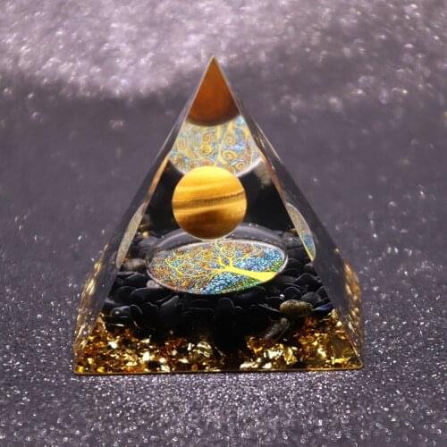 HANDMADE Tiger Eye Crystal Sphere & Obsidian Quartz Orgone Pyramid 60MM Reiki Energy Healing Chakra Meditation