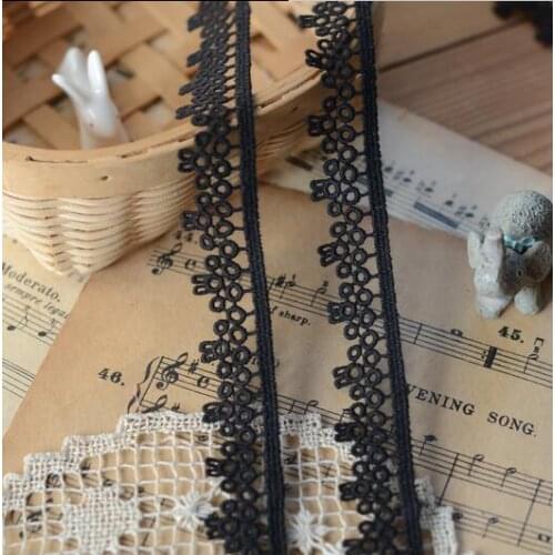 20 Meters Width 2cm Wholesale Flower Lace Cotton Embroidery Lace Trim Fabric Black Color Free shipping