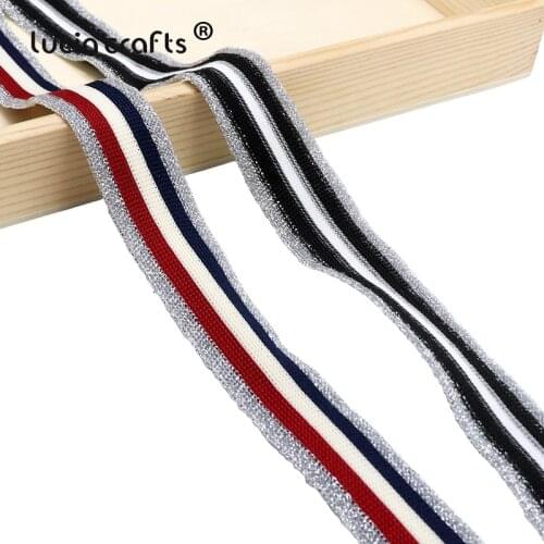 Lucia Crafts Stripe Ribbons 25mm Elastic Stretch Tape DIY Sewing Garment Accessories 5 Yards/lot P0806