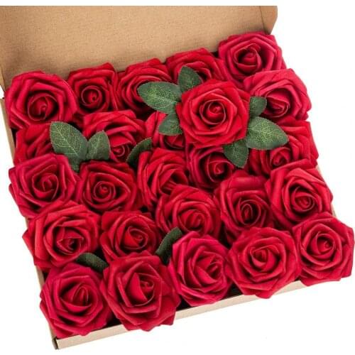 HOT SALES!!!25pcs Artificial Flower Rose Floral Heads with Stem DIY Wedding Bouquets Gift