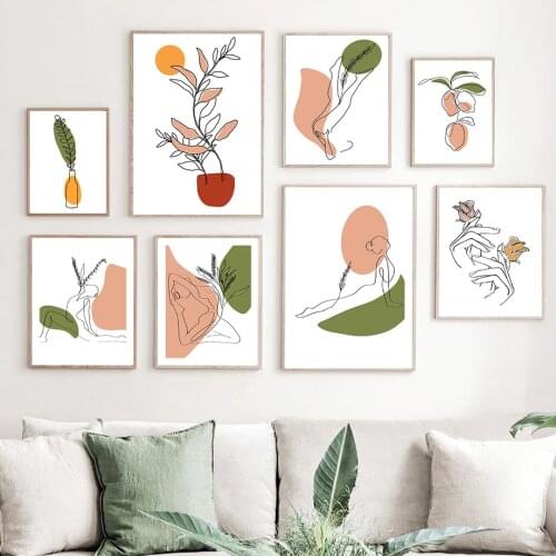 Lines Woman Yoga Pear Plant Vase Abstract Wall Art Canvas Painting Nordic Posters And Prints Wall Pictures For Living Room Decor