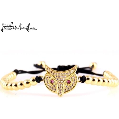 Little MingLou New Trendy Men bead Bracelet Micro Pave CZ FOX Charm copper Braided bracelets & bangles for women Jewelry