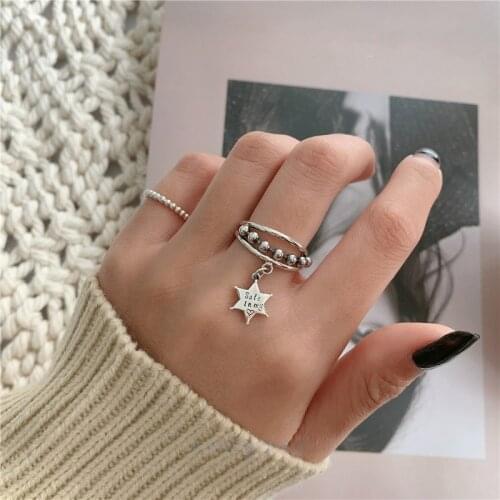 Mutil-layer Pentagram Pendant Thai silver colour Ring 925 silver colour Open Finger Ring For Women Jewelry Gifts