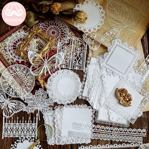 Mr.paper 8 Designs 10Pcs/lot White Lace Paper Loose Leaf Bullet Journal Homemade White Lace Memo Pads