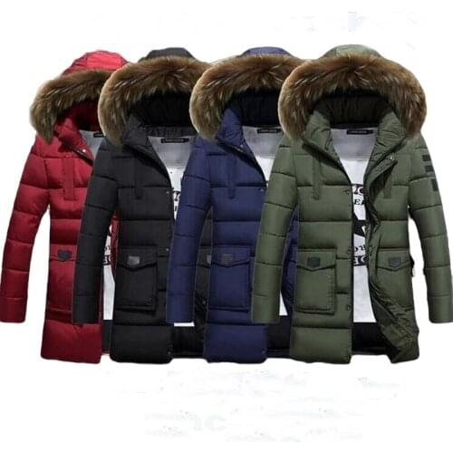 Men Winter Parkas Fashion Cotton Thermal Thick Parkas Male Casual Outwear Windbreaker Hoodies Brand Removable Fur Cap Coat