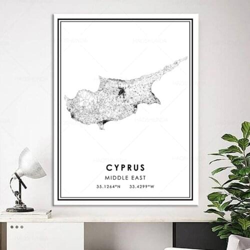 World City Map CYPRUS Wall Art Black And White Posters Prints Canvas Painting Picture For Living Room Decor framed