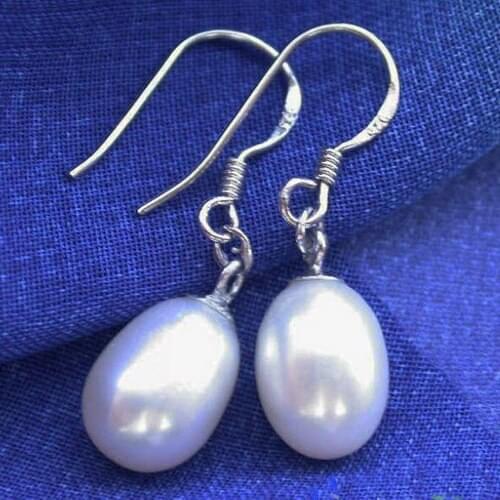 New Favorite Pearl Earrings 11mm White Rice Freshwater Pearls S925 Silver Dangle Earring Fine Jewelry Charming Lady Gift