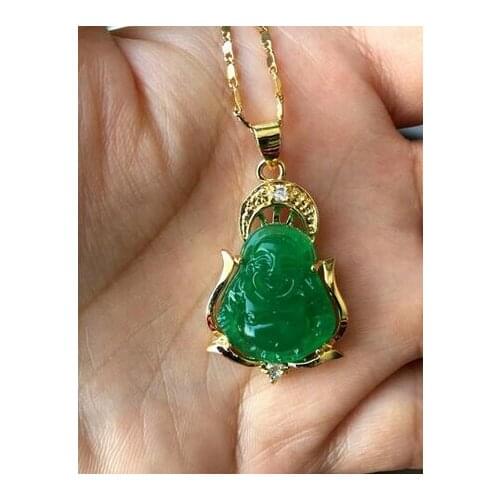 New good Lucky Green JADE NEW Buddha Pendant&Necklace