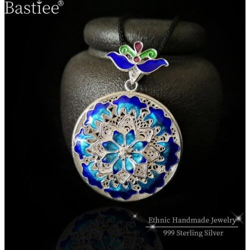 Custom Necklace Pendant Cloisonne Enamel Jewelry Women 999 Sterling Silver Neclaces Personalized Pendants Hmong Handmade Luxury