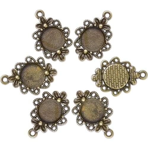 PandaHall 10pcs 30x21x3mm Vintage Classic Tibetan Style Alloy Flower Metal Necklace Pendant Cabochon Bezel Settings Nickel Free