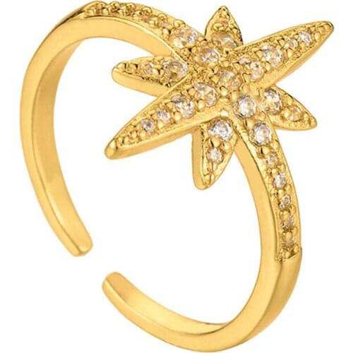 Rainbow Zirconia CZ Star Ring Crystal Anel Masculino Adjustable Gold Rings For Women Men Hip Hop Jewelry Friendship Gift