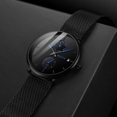 Luxury Ultra Thin Quartz Watch for Men Mesh Strap Waterproof Male Clock Relogio Masculino Fashion Mens Watches WLISTH Top Brand
