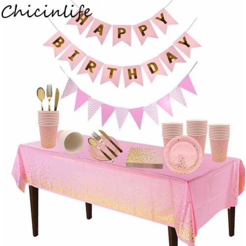 Pink Dot Paper Plates Cups Napkins Tablecloth Disposable Tableware Girl Birthday Party Baby Shower Wedding Dinnerware Supplies