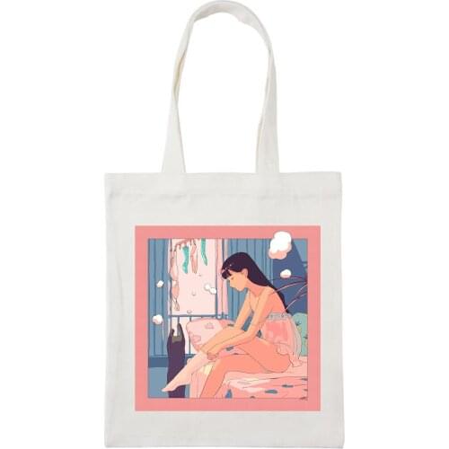 Simple Shoulder Shopping Bag Casual Pulp Fiction Printed Girls Handbag Women Simple Handbags Cute Women Shopper Bags Foldable