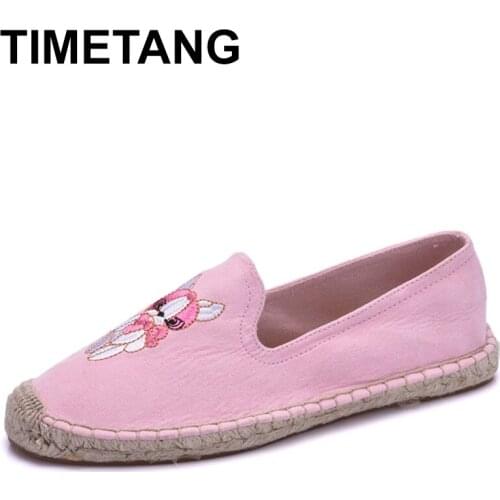 TIMETANG Women Espadrille Summer Shoes Flat Ladies Loafers Girls Shoes Embroidery Casual Suede Shoes For Women EspadrillesE720