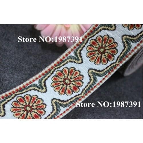 5yards/lot wide 6cm Woven Jacquard Ribbon white flowers design with fluff for curtain accessory LS-5129