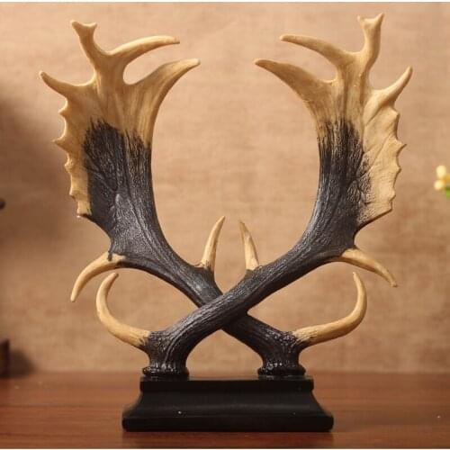 VINTAGE REINDEER ANTLERS SCULPTURE HANDMADE RESIN BUCK HORN MODEL CRAFTWORKS PRESENT ORNAMENT FOR HOME AND OFFICE DECORATION