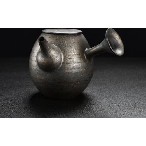 Japanese crude pottery teapot hand made rust glazed retro gilded side pot kungfu tea maker set single teapot ceramic teaware
