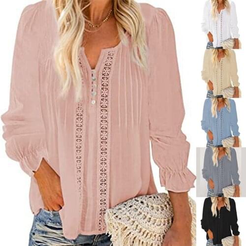 Womens V Neck Long Sleeve Lace Crochet Tunic Tops Flowy Casual Hollow Out Blouses Shirts