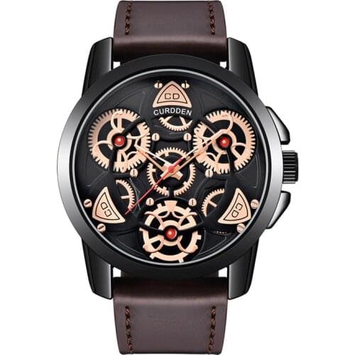 1pc / lot New CURDDEN Brand Men Watches Fashion Leather Band Big Face Round Case Hip Hop Vintage Watch Montres de Marque de Luxe