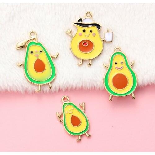 10 Pcs/pack Cute Alloy Enamel Avocado Fruit Charm For DIY Jewelry Making Bracelet Charms Necklace Pendant Findings Accessories