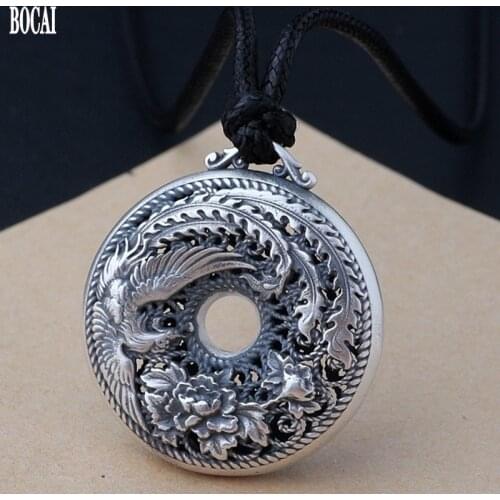 2020 new real s990 silver filigree crafts female safety pendant brave troops phoenix wear peony necklace women pendant
