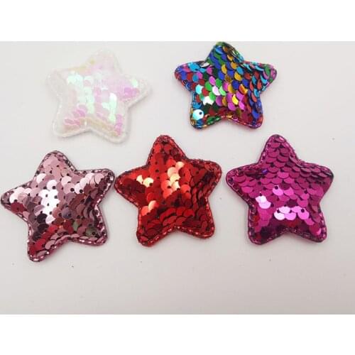 30pcs 5CM Glitter Paillette Heart Padded Patches Appliques For Clothes Sewing Supplies DIY Hair Bow Decoration