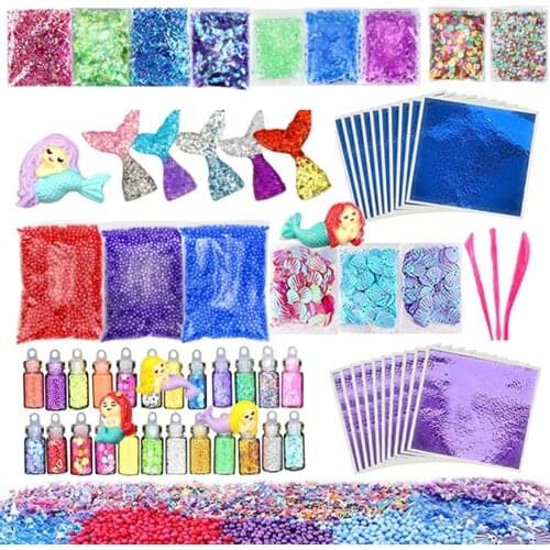 72PCS DIY Handmade Color Slime Kit Mermaid Slime Charms Glitter Jars Supplies Kit 72PCS Complete Making Kits