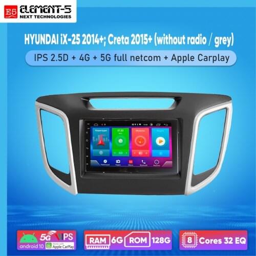 ELEMENT-5 7" 6G+128G Android 10 4G 5G NET WIFI RDS DSP Car Radio For HYUNDAI iX-25 2014+; Creta 2015+, Navigation GPS HiFi