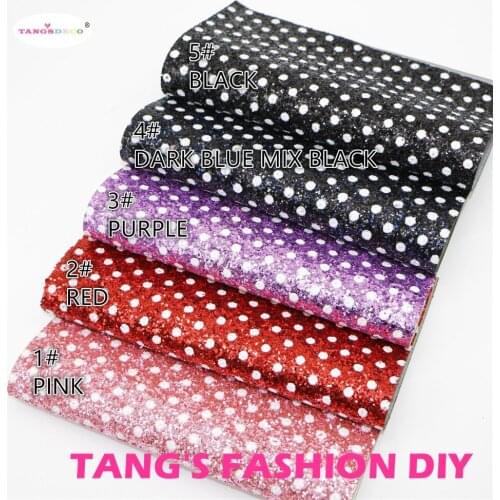 5pcs--20x22cm DIY Hair Bow Material Chunky Glitter With White Dots PU Synthetic Faux Leather