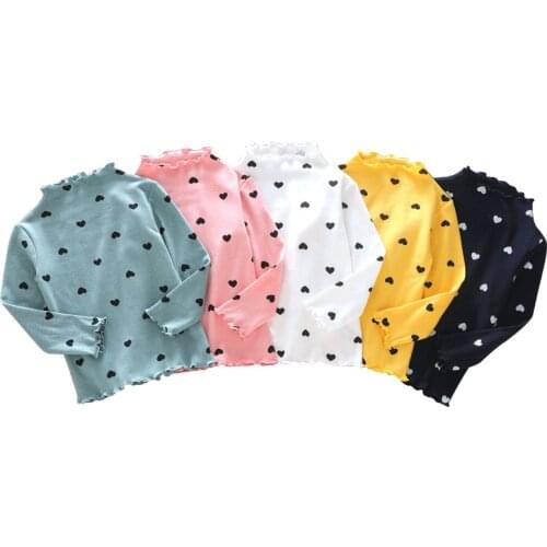 Baby Girls medium collar base shirts spring autumn kids girls long sleeve T-shirt hearts wooden ear edge children tops 7149 04
