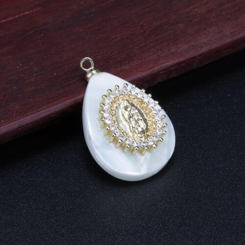 White cz paved gold religious Belief The Blessed Virgin Mary Daily Jewelry water drop shell pendant choker necklace for women