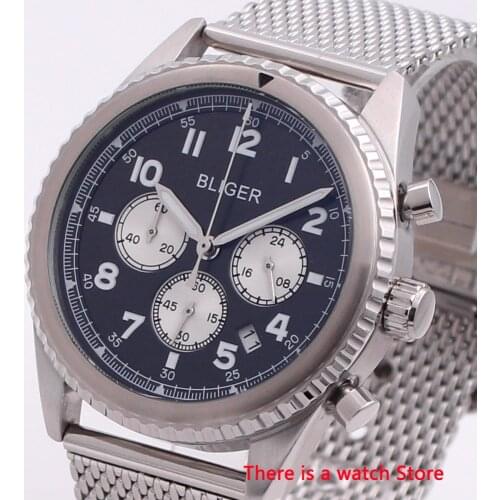 Bliger 45mm Quartz Watch Chronograph Date Function Rotating Bezel 24 Hours Luxury Brand Sport Fashion Men Watch