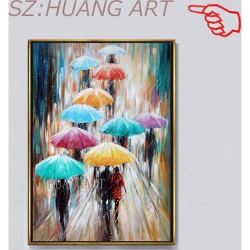 Large painting Hand painted Lover Rain Landscape Oil Painting On Canvas Wall Art Pictures For Living Room Home Decor best gift