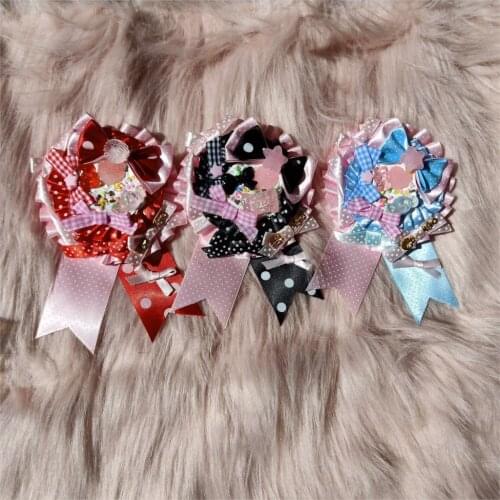 Hand Made Lolita Bared Sweet Badge Blue Pink Black Pink Brooch Compatible APMT
