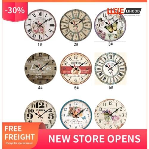 Wooden Wall Clock Vintage Antique Retro Clock Living Room Bedroom Office Cafe Decoration Round Wall Clock