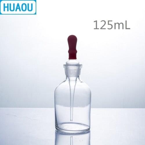HUAOU 125mL Dropping Bottle Clear Glass with Ground in Pipette and Latex Rubber Nipple Laboratory Chemistry Equipment