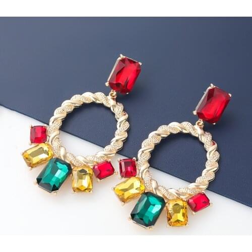 JIJIAWENHUA New Trend Alloy Rhinestone Hoop Pendant Style womens Statement Earrings Dinner Party Fashion Jewelry Accessories