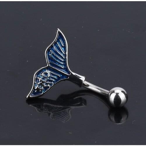 Pretty Silver Mermaid Tail Alloy Charms Shell Pendant Surgical Steel Belly Button Ring Navel Piercing Body jewelry