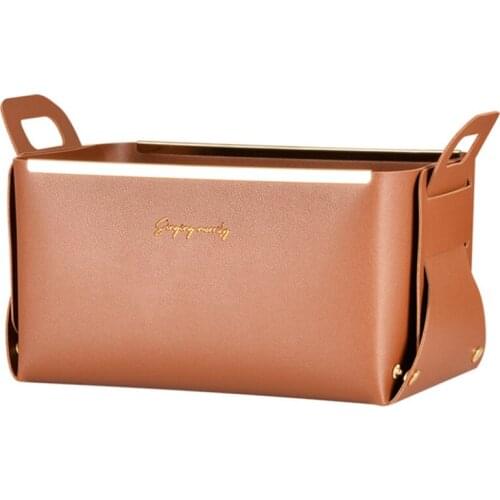 Leather Small Basket Storage Bin - Sturdy Storage Baskets with Handles, Gift Bins, Foldable Shelf Organizer