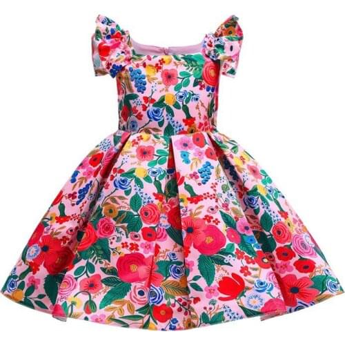 2021 Girls Dress Summer Europe and America Toddler Kids Short Sleeve Floral Printed Cotton Clothing Princess Dresses