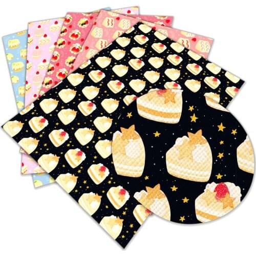 Nice Cake Food Printed Faux Leather Sheets A4 22*30CM for Hair Bow Centers Bag DIY Decoration Crafts