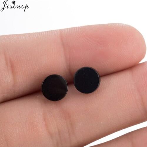 Jisensp Fashion Black Solid Round Stainless Steel Earrings for Girls Simple Jewelry Punk Gothic Stud Earrings aretes de mujer