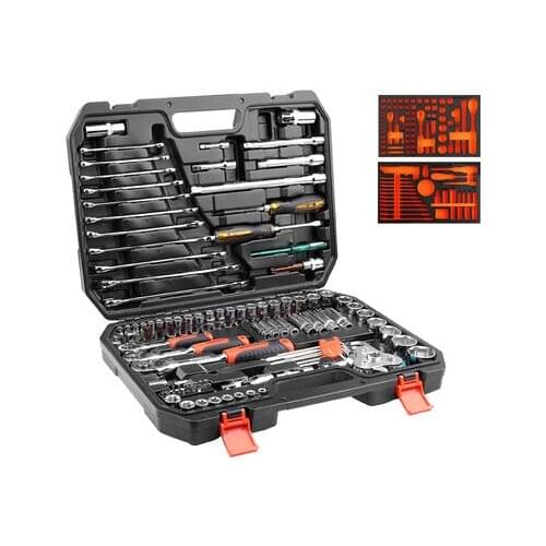 121PCS 1/2"3/8"1/4"Portable Multi-function Hardware Tool Set Ratchet Quick Socket Screwdriver Auto Repair Combination Toolbox